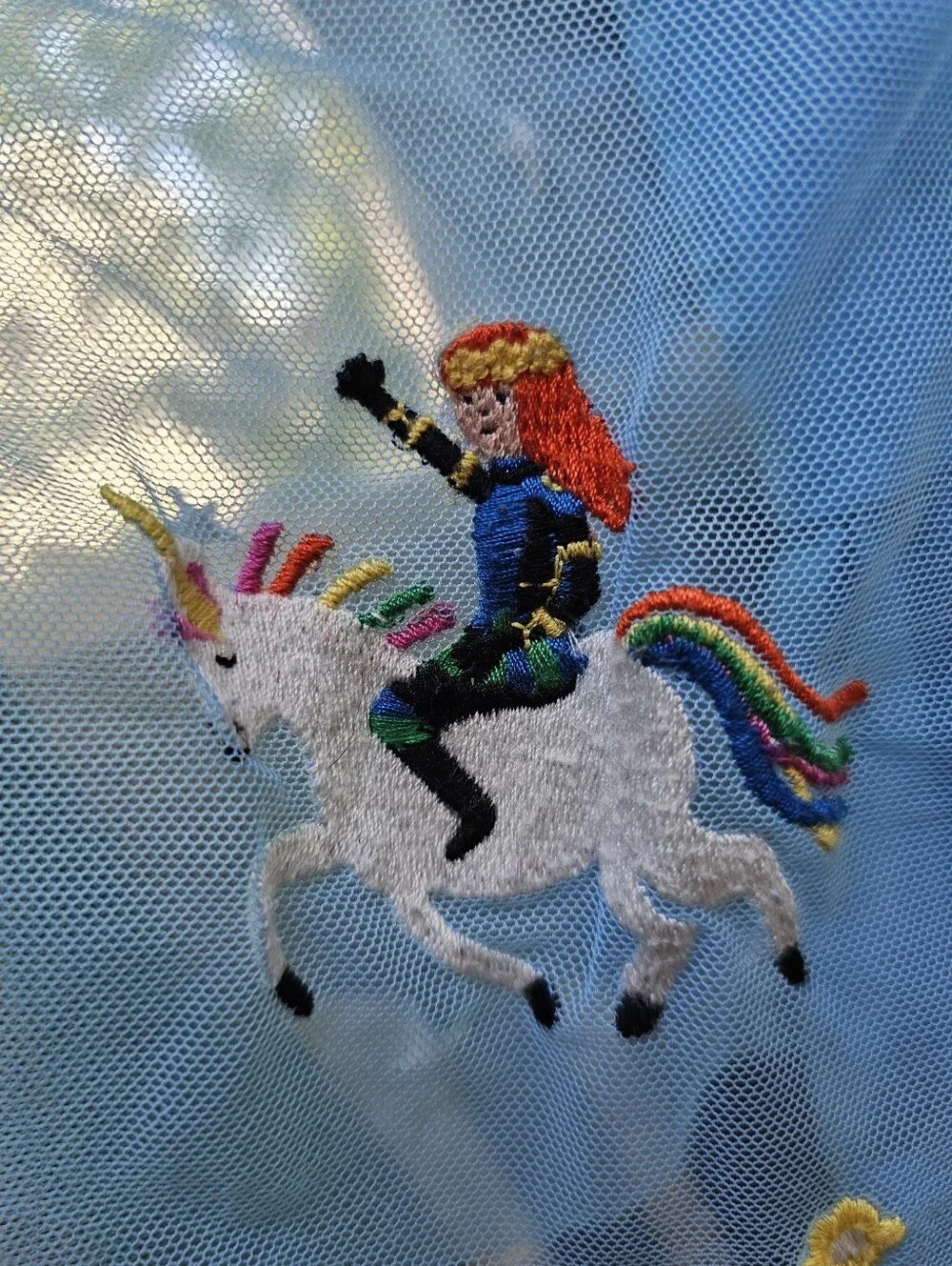 Tulle Embroidered Princess Dress Blue Girls Sz 6/7 Knight Unicorn Stars Flowing